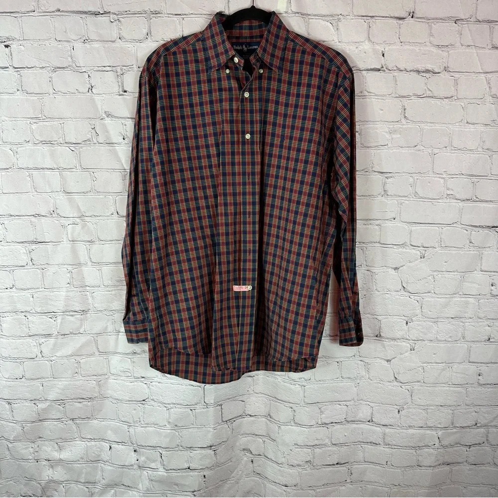 ralph lauren blake cotton plaid long sleeve dress shirt preppy business casual